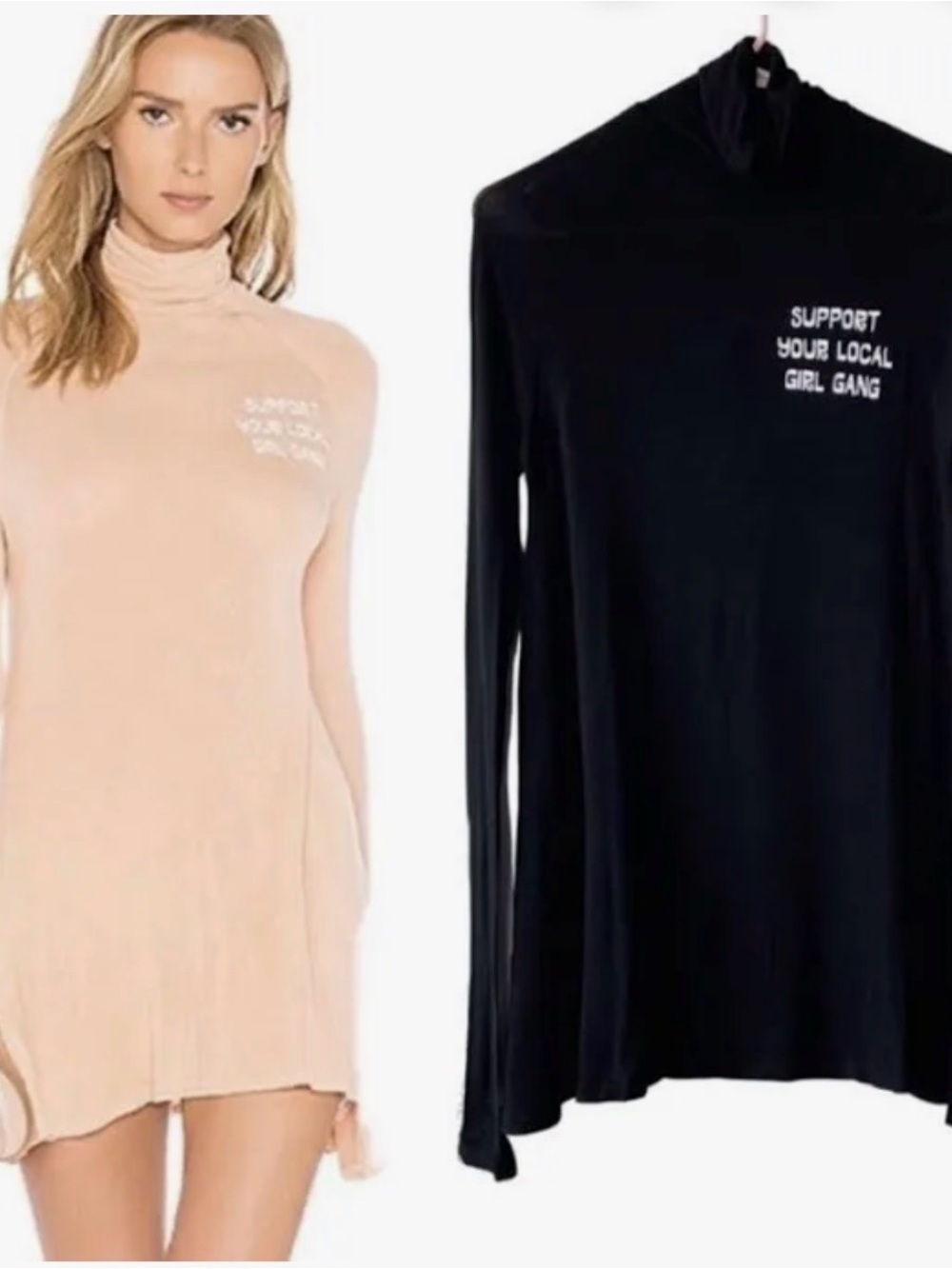 Support Your Local Girl Gang Turtleneck Top - Black & Nude